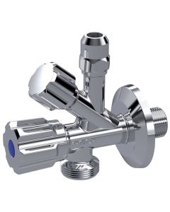 Ram. Hoekstopkraan 1/2" x 3/4" x 3/8" keerklep