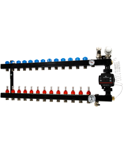 12-groep In-line vloerverwarmingsverdeler 3/4” inreg.
